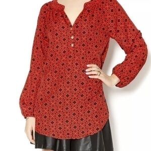 Mud Pie Blouse Samantha Tunic Top Red Black Size Small